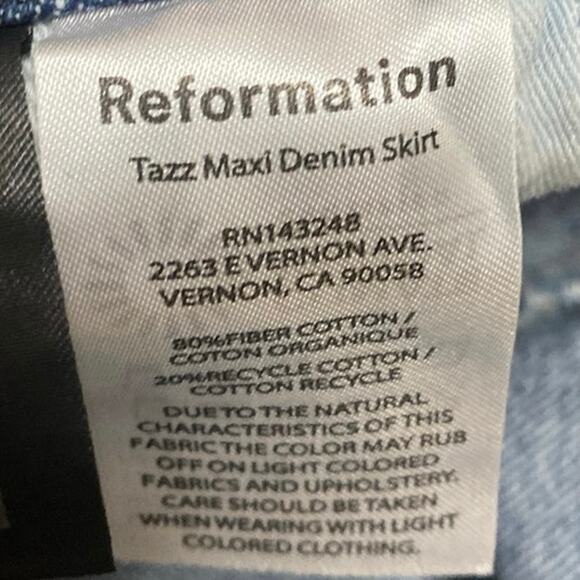 Reformation Tazz Women's Blue Medium Wash High Waisted Slit Maxi Denim Skirt 26 - Picture 5 of 5